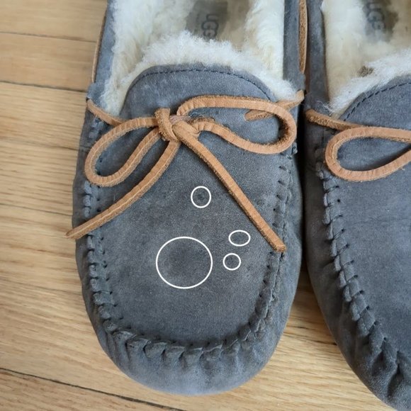 Ugg Moccasin Slip On Leather Sheepskin Blue Gray Size 8 - Picture 7 of 8